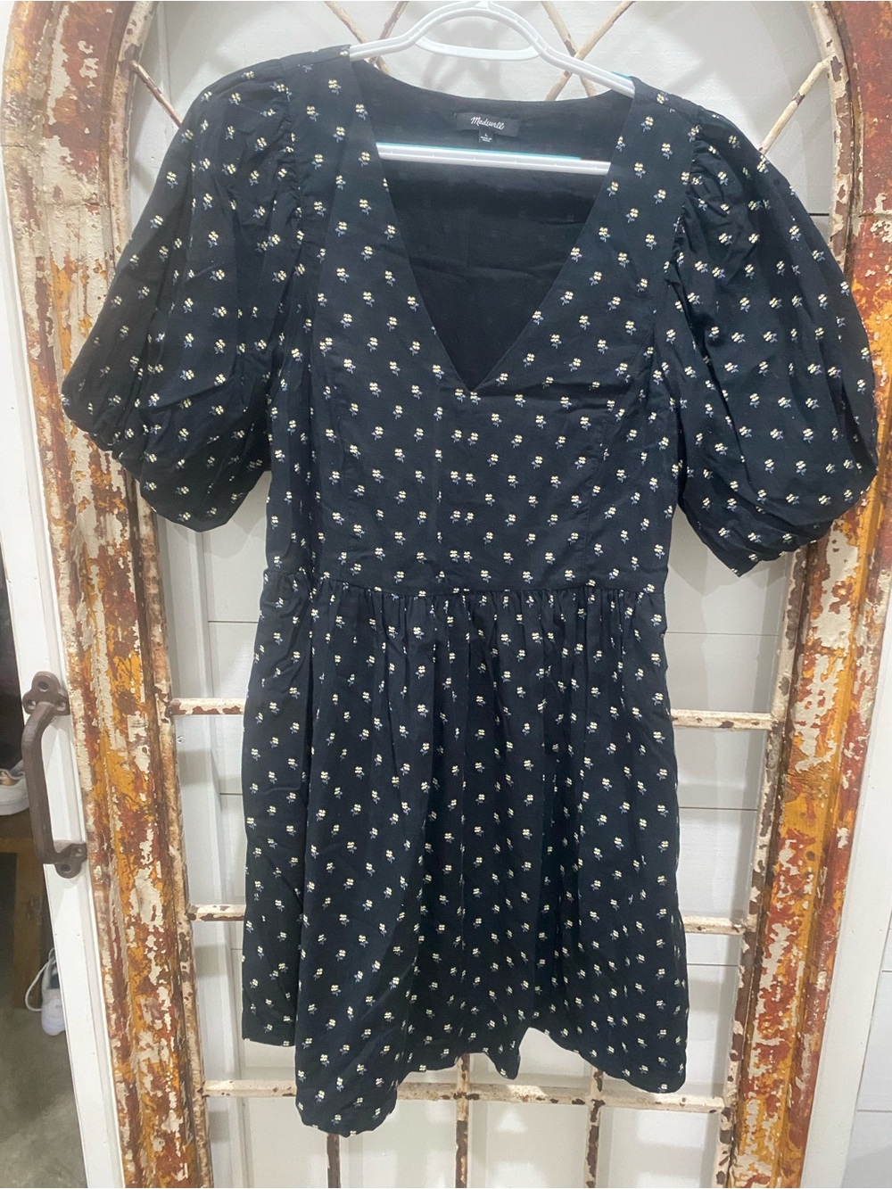 Madewell Dress Black Floral Puff Sleeve Dress